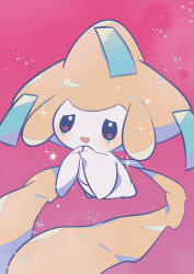 Rule 34 | absurdres, black eyes, blush, colored skin, commentary request, creatures (company), game freak, gen 3 pokemon, hands up, highres, jirachi, legendary pokemon, mythical pokemon, nintendo, no humans, open mouth, own hands together, pink background, pokemon, pokemon (creature), shiramizore (rate1026), solo, sparkle, white skin