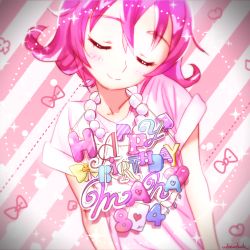 Rule 34 | 1girl, aida mana, blouse, character name, dokidoki! precure, closed eyes, happy birthday, pink hair, pink shirt, precure, shirt, solo, urbandusk