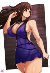 Rule 34 | 1girl, absurdres, alternate costume, backless dress, backless outfit, breasts, brown hair, cleavage, dress, final fantasy, final fantasy vii, highres, jmg, large breasts, long hair, motion blur, open mouth, red eyes, solo, thighs, tifa lockhart, tifa lockhart (refined dress)