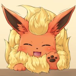 Rule 34 | :d, ^ ^, absurdres, blush, closed eyes, creatures (company), closed eyes, flareon, game freak, gen 1 pokemon, highres, kitsunerider, looking at viewer, nintendo, no humans, open mouth, pointy ears, pokemon, pokemon (creature), smile