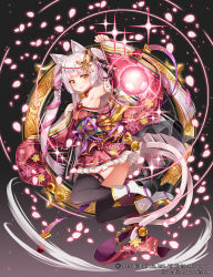 Rule 34 | 1girl, 2015, animal ears, armpits, artist name, backpack, bag, cat ears, cat tail, chitose (soccer spirits), detached sleeves, full body, highres, japanese clothes, kimono, lace-trimmed sleeves, lace trim, long hair, multiple tails, official art, pink ribbon, platform clogs, purple ribbon, red kimono, ribbon, sash, serin199, shoes, short kimono, short yukata, silver hair, soccer spirits, solo, tail, thighhighs, twintails, very long hair, white footwear, yellow eyes, yukata