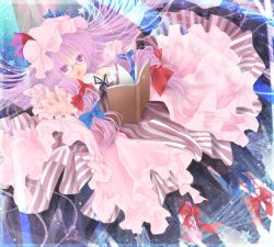 Rule 34 | 1girl, bespectacled, book, breasts, dress, female focus, glasses, hat, large breasts, long hair, open book, open mouth, patchouli knowledge, purple eyes, purple hair, rara419, ribbon, solo, touhou
