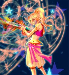 Rule 34 | 1990s (style), 1girl, blonde hair, class change, female focus, final fantasy, final fantasy iv, lowres, magic circle, midriff, mystic knight, ponytail, rosa farrell, solo, veil