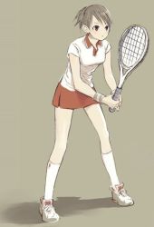 Rule 34 | 1girl, original, racket, solo, sportswear, tennis, tennis racket, tennis uniform, tsug