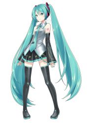 Rule 34 | 1girl, aqua eyes, aqua hair, aqua nails, aqua necktie, artist name, bare shoulders, black footwear, black skirt, black thighhighs, boots, breasts, closed mouth, collared shirt, commentary, derivative work, detached sleeves, full body, grey shirt, hair between eyes, hatsune miku, highres, kirita asami, long hair, looking at viewer, nail polish, necktie, pigeon-toed, pleated skirt, shirt, simple background, skirt, sleeveless, sleeveless shirt, sleeves past wrists, smile, solo, standing, tattoo, thigh boots, thighhighs, twintails, very long hair, vocaloid, vocaloid boxart pose, white background, zettai ryouiki