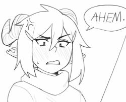 Rule 34 | 1girl, anger vein, clenched teeth, dragon horns, hair between eyes, highres, horns, looking at viewer, original, pointy ears, portrait, rob ishi, short hair, solo, speech bubble, sweatdrop, teeth, unfinished