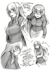 Rule 34 | 00s, breasts, casual, glasses, greyscale, happy, large breasts, long hair, monochrome, musical note, aged up, rozen maiden, smile, suigintou, translation request, tsuda nanafushi