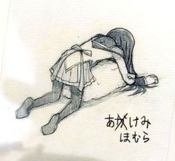Rule 34 | 10s, 1girl, 2013, akemi homura, all fours, black hair, greyscale, long hair, lowres, magical girl, mahou shoujo madoka magica, mahou shoujo madoka magica (anime), monochrome, pantyhose, ribbon, silverxp, simple background, sketch, skirt, solo, white background