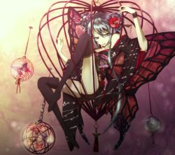 Rule 34 | 1girl, aqua eyes, aqua hair, bad id, bad pixiv id, bug, butterfly, butterfly wings, cage, fairy, flower, hair flower, hair ornament, hair ribbon, hairpin, hatsune miku, insect, insect wings, japanese clothes, kimono, kneehighs, kuina (escapegoat), lolita fashion, long hair, ribbon, socks, solo, twintails, vocaloid, wa lolita, wings