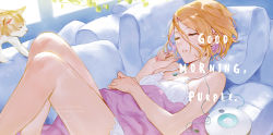 Rule 34 | 1girl, blonde hair, cat, couch, ekao, closed eyes, highres, music player, sleeping, solo, window