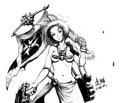 Rule 34 | 1girl, adeptus astartes, armor, black templar, black templars, bolter, breasts, chainsword, greyscale, heresy, jewelry, korean text, monochrome, necklace, revealing clothes, scar, self-upload, short hair, solo, underboob, warhammer 40k, weapon, zombiuk