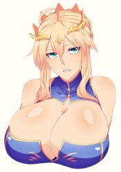 Rule 34 | 1girl, artoria pendragon (fate), artoria pendragon (lancer) (fate), blonde hair, breasts, cleavage, cleavage cutout, clothing cutout, fate/grand order, fate (series), green eyes, highres, huge breasts, hz (666v), long hair, mature female, solo