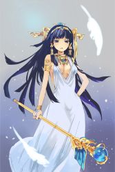 Rule 34 | 1girl, bad id, bad pixiv id, bare shoulders, black hair, blue eyes, breasts, cleavage, egyptian, hairband, headdress, isis (p&amp;d), jewelry, long hair, lots of jewelry, nove (legge), puzzle &amp; dragons, solo, staff