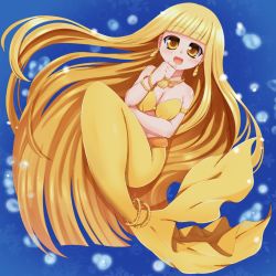 Rule 34 | 00s, 1girl, bad id, bad pixiv id, blonde hair, coco (mermaid melody pichi pichi pitch), fins, fish tail, hikataso, jewelry, long hair, lots of jewelry, mermaid, mermaid melody pichi pichi pitch, monster girl, necklace, shell, shell bikini, tail, very long hair, yellow eyes