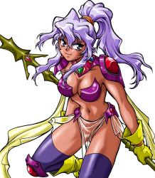 Rule 34 | armor, manabe jouji, ponytail, purple hair, solo, tagme, thighhighs