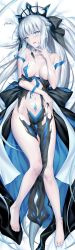 Rule 34 | 1girl, absurdly long hair, barefoot, black bow, blue eyes, bow, braid, breasts, collarbone, fate/grand order, fate (series), french braid, grey hair, hair bow, highres, kousaki rui, large breasts, legs, long hair, looking at viewer, morgan le fay (fate), nail polish, navel, open mouth, ponytail, sidelocks, stomach tattoo, tattoo, tiara, torn clothes, very long hair