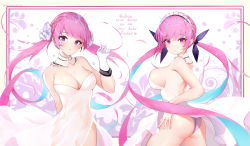 Rule 34 | 1girl, absurdres, ahoge, ass, blue hair, blue nails, blush, bow, braid, breasts, chinese commentary, cleavage, colored inner hair, cticket, detached collar, dress, english text, flower, french braid, gloves, hair flower, hair ornament, highres, hololive, large breasts, long hair, looking at viewer, maid headdress, minato aqua, multicolored hair, multiple views, nail polish, open mouth, panties, parted lips, purple bow, purple eyes, purple hair, purple panties, revealing clothes, ribbon, side slit, sideboob, simple background, skindentation, thighs, twintails, two-tone hair, underwear, virtual youtuber, white background, white dress, white gloves