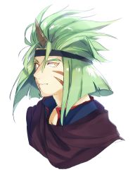Rule 34 | 1boy, artist request, fang, green hair, highres, horns, looking at viewer, male focus, simple background, single horn, slayers, slayers try, solo, valgarv, white background
