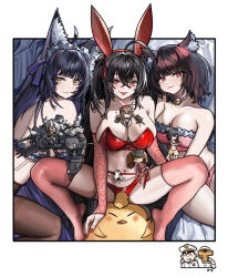 Rule 34 | 2boys, 6+girls, admiral (kancolle), ahoge, animal ear fluff, animal ears, armpit crease, azur lane, bandeau, bell, between breasts, black hair, black pantyhose, blunt bangs, bra, breasts, brown hair, cat, cat ears, chibi, cleavage, closed mouth, collar, collarbone, commander (azur lane), crossed bangs, crossover, detached sleeves, doodle sensei (blue archive), fake animal ears, fox ears, frilled collar, frilled hairband, frilled tube top, frills, hair between eyes, hairband, kantai collection, kuroinu9, lace sleeves, large breasts, long hair, looking at viewer, manjuu (azur lane), multiple boys, multiple girls, musashi (azur lane), musashi (kancolle), name connection, navel, neck bell, outside border, panties, pantyhose, pink panties, pink tube top, rabbit ears, red bra, red eyes, red lips, red nails, red panties, red sleeves, red thighhighs, ryuujou (kancolle), sensei (blue archive), separated legs, short hair, side-tie panties, sidelocks, size difference, strapless, strapless bra, t-head admiral, taihou (azur lane), taihou (kancolle), thighhighs, tongue, tongue out, topless, tube top, underwear, yamashiro (azur lane), yamashiro (kancolle), yellow eyes