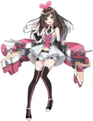 Rule 34 | 1girl, :d, alternate costume, arm at side, azur lane, bare shoulders, black footwear, black necktie, blue eyes, blush, boots, breasts, brown hair, buttons, cannon, character name, closed eyes, detached collar, detached sleeves, double-breasted, dress, floating hair, full body, hairband, hand up, head tilt, kizuna ai, kizuna ai (elegant), kizuna ai (elegant) (azur lane), kizuna ai inc., kurot, long hair, looking at viewer, multicolored hair, navel, necktie, official art, one eye closed, open clothes, open dress, open mouth, pink hair, rigging, shorts, sidelocks, sleeveless, sleeveless dress, smile, solo, streaked hair, tachi-e, teeth, thigh boots, thighhighs, thighs, transparent background, turret, upper teeth only, v-shaped eyebrows, virtual youtuber, white shorts