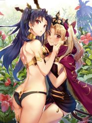 Rule 34 | 2girls, absurdres, armlet, ass, back, bare shoulders, bikini, black bikini, black bow, black dress, black hair, blonde hair, blush, bow, breasts, butt crack, cape, closed mouth, dress, duplicate, earrings, ereshkigal (fate), fate/grand order, fate (series), flower, gold trim, hair bow, highres, hoop earrings, ishtar (fate), jewelry, long hair, looking at viewer, medium breasts, mismatched bikini, multiple girls, neck ring, open mouth, parted bangs, petals, red bow, red cape, red eyes, renka (renkas), short dress, siblings, sisters, smile, swimsuit, tiara, two side up, white bikini, yuri