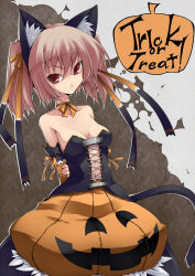 Rule 34 | 1girl, aize, animal ears, bubble skirt, cat ears, cat tail, jack-o&#039;-lantern, pumpkin, ribbon, skirt, solo, tail, trick or treat, twintails