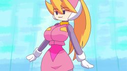 Rule 34 | alternate breast size, animated, animated gif, bouncing breasts, breasts, ciel (mega man), cleft of venus, hands on own head, huge breasts, mega man (series), mega man zero (series), navel, nipples, nude, pussy, thighs, tumother, undressing