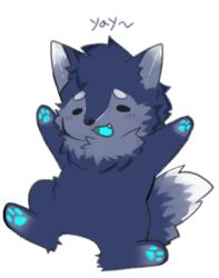 Rule 34 | animal ears, animal nose, blue fur, blue tongue, blush, body fur, commentary, english text, closed eyes, fang, furry, original, pawpads, ressue (gomgom), simple background, snout, solo, tail, white background, white fur, wolf, wolf ears, wolf tail