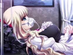 Rule 34 | 1girl, blonde hair, blue eyes, breasts, game cg, hell guide, indoors, long hair, m no violet, mask, solo