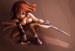 Rule 34 | 00s, 1girl, beatrix, belt, breasts, brown eyes, brown hair, cleavage, eyepatch, final fantasy, final fantasy ix, gloves, kan&#039;na, long hair, nail polish, pantyhose, save the queen, solo, sword, weapon