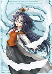 Rule 34 | 00s, 1girl, bad id, bad pixiv id, between fingers, glasses, highres, holding, holding paper, long hair, necktie, paper, phase, read or die, red necktie, solo, very long hair, yomiko readman