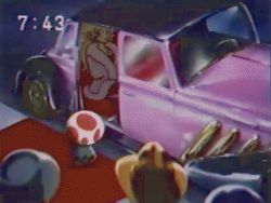 Rule 34 | 1girl, alternate costume, animated, animated gif, bare legs, blonde hair, blowing kiss, car, commercial, crown, dress, evening gown, hat, high heels, legs, long hair, lowres, mario (series), mini crown, motor vehicle, nintendo, one eye closed, photographer, princess, princess peach, red dress, red footwear, sequins, shoes, side slit, super mario all stars, super mario bros. 1, toad (mario), vehicle, wink