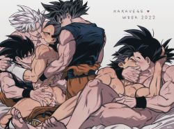 Rule 34 | 2boys, anal, ass, black hair, bodysuit, boots, closed eyes, completely nude, couple, dougi, dragon ball, dragon ball super, dragonball z, fecaa, gloves, highres, kiss, large pectorals, looking at another, lying, male focus, male penetrated, multiple boys, muscular, muscular male, nude, on back, on side, open mouth, pectorals, sex, short hair, sitting, sitting on person, sleeveless, son goku, spiked hair, torn bodysuit, torn clothes, ultra instinct, vegeta, white gloves, white hair, wristband, yaoi