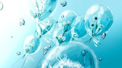 Rule 34 | balloon, blue background, floating, flower, highres, in balloon, no humans, original, scenery, string, tragic vacance6, water, white flower