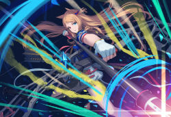 Rule 34 | 1girl, aiming, aiming at viewer, animal ears, archetto (arknights), archetto (publicity strategy) (arknights), arknights, arm strap, arrow (projectile), athrun1120, bare legs, blonde hair, blue eyes, bow, bow (weapon), breasts, dark background, feet out of frame, fingerless gloves, foreshortening, gem, gloves, hair bow, heterochromia, lens flare, long hair, looking at viewer, miniskirt, official alternate costume, one side up, parted lips, red eyes, skirt, small breasts, solo, tail, two-tone bow, very long hair, weapon, white gloves, white skirt