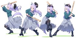 Rule 34 | 1girl, absurdres, animal ears, black footwear, black headwear, boots, bow, brown pantyhose, closed mouth, ear bow, green shirt, grey skirt, high heel boots, high heels, highres, horse ears, horse girl, horse tail, long hair, long sleeves, mejiro mcqueen (umamusume), motion blur, multiple views, nature, nishiki kazue, open mouth, pantyhose, purple eyes, sequential, shirt, shirt tucked in, sideways mouth, simple background, skirt, standing, standing on one leg, tail, thighband pantyhose, umamusume, v-neck, v-shaped eyebrows, white background