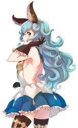 Rule 34 | 10s, 1girl, animal ears, ass, backless dress, backless outfit, bad id, bad pixiv id, black gloves, black thighhighs, blue hair, blue skirt, breasts, dress, earrings, erune, ferry (granblue fantasy), from behind, gloves, granblue fantasy, hair between eyes, hoop earrings, jewelry, long hair, looking at viewer, open mouth, pashiri (shiripa), rabbit ears, short dress, sideboob, single earring, skirt, small breasts, solo, thighhighs, thighs, wavy hair, yellow eyes