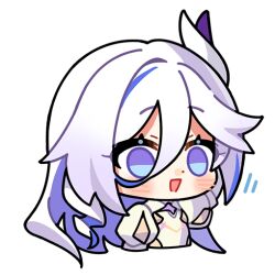 Rule 34 | 1girl, chibi, hair between eyes, hare (honkai impact), honkai (series), honkai impact 3rd, long hair, multicolored hair, official art, open mouth, solo, streaked hair, transparent background, upper body, white hair, white sleeves, wide-eyed