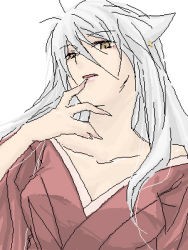 Rule 34 | animal ears, cat ears, gender request, genderswap, inuyasha, inuyasha (character), japanese clothes, kimono, long hair, lowres, white hair, yellow eyes