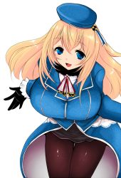Rule 34 | 10s, 1girl, atago (kancolle), blonde hair, breasts, gloves, han (jackpot), hat, huge breasts, kantai collection, long hair, pantyhose, simple background, white background