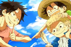 Rule 34 | 3boys, brothers, family, male focus, monkey d. luffy, multiple boys, one piece, portgas d. ace, sabo (one piece), siblings, smile, aged down