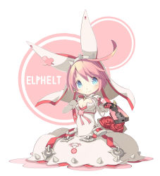 Rule 34 | 1girl, ahoge, bad id, bad pixiv id, blue eyes, blush, bouquet, bow, breasts, bridal veil, character name, chibi, cleavage, clover, dress, elphelt valentine, flower, four-leaf clover, gloves, guilty gear, guilty gear xrd, gun, hairband, holding, holding gun, holding weapon, long sleeves, pink hair, puffy long sleeves, puffy sleeves, rose, shiitake (mm0820), short hair, shotgun, simple background, sitting, smile, solo, spikes, veil, weapon, white background, white dress