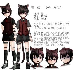 Rule 34 | 1boy, 3d, animal ears, argyle, argyle clothes, argyle legwear, bell, black hair, cat boy, cat ears, cat tail, character name, character sheet, collar, collared shirt, expressions, extra ears, full body, hair between eyes, indie virtual youtuber, legwear garter, maki nozomu, male focus, multiple views, neck bell, red eyes, shirt, shorts, socks, tail, vest, virtual youtuber