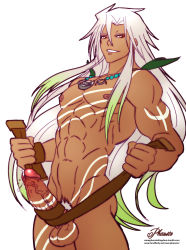 Rule 34 | 1boy, abs, erection, grin, highres, long hair, male focus, muscular, nude, penis, phausto, silver hair, smile, solo, tales of (series), tales of zestiria, tattoo, zaveid (tales)