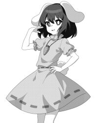 Rule 34 | 1girl, animal ears, carrot necklace, commentary, floppy ears, greyscale, highres, inaba tewi, jewelry, monochrome, necklace, onkn sxkn, rabbit ears, rabbit girl, shirt, short sleeves, simple background, skirt, smile, solo, touhou