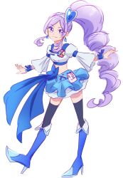Rule 34 | 1girl, aono miki, black thighhighs, blue choker, blue ribbon, blue skirt, blue thighhighs, boots, choker, commentary request, cure berry, drill hair, earrings, eyelashes, fpminnie1, fresh precure!, frilled skirt, frills, hair ornament, hairband, happy, heart, heart hair ornament, high heel boots, high heels, high side ponytail, highres, jewelry, knee boots, layered skirt, long hair, looking at viewer, magical girl, midriff, miniskirt, navel, precure, puffy sleeves, purple eyes, purple hair, ribbon, short sleeves, side ponytail, simple background, sketch, skirt, smile, solo, standing, thighhighs, thighs, white background, wrist cuffs