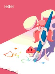 Rule 34 | animal ears, bow, dress, long hair, lowres, mini person, minigirl, pink hair, rabbit ears, red eyes, twintails