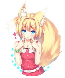 Rule 34 | 1girl, animal ears, blonde hair, blue eyes, fox ears, fox tail, hair ornament, hairclip, heart, jewelry, looking at viewer, nail polish, necklace, original, profile, rayn, short hair, simple background, smile, solo, tail, wristband