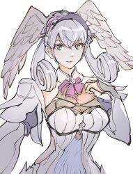 Rule 34 | 1girl, grey hair, head wings, highres, melia antiqua, simple background, solo, ug333333, white background, wings, xenoblade chronicles: future connected, xenoblade chronicles (series), xenoblade chronicles 1