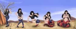 Rule 34 | 1girl, absurdres, bare shoulders, bitten, black hair, black shirt, breasts, claws, collarbone, commentary, commission, denim, english commentary, forked tongue, full body, hat, highres, lamia, large breasts, long hair, looking at viewer, midriff, monster girl, navel, nipples, nude, original, pants, pointy ears, pussy, red eyes, shirt, snake, solo, standing, straw hat, sun hat, surprised, tongue, torn clothes, transformation, witchfiend, yellow eyes